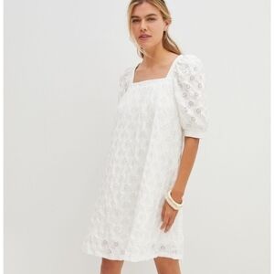 Anthropologie Maeve white eyelet puff sleeve dress
